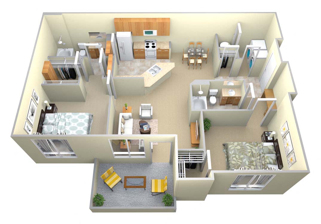 Floor plan for 2 beds, 2 baths, 1175 sqft